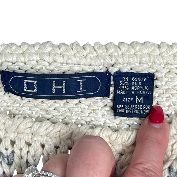 VTG 80s 90s Sweater Sz M Silk Puff 3/4 Sleeve Knit Aztec Fair Isle Grannycore - Picture 9 of 9